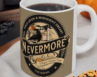 Edgar Allan Poe Kaffeetasse Nevermore The Raven Kaffeetasse Geschenk für Buchliebhaber Leser Geschenke für Gothic Dark Academia Bookish Geburtstagsgeschenk