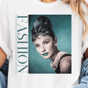 Audry Hepburn T-Shirt Vintage Fashion Week NYC Style Tee Gift for Her Bridal Party Shower Theme Girls Brunch New York Vacation Shirt