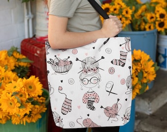 Crochet, Knitting Gift, Tote Bag, Yarn Storage Craft Project Bags, Gift for Knitter, Crafter, Grocery Shopping School, Reusable, Travel Bag