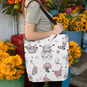 Häkeln, Stricken Tote Bag, Garn Lagerung Handwerk Schultertaschen, Geschenk für Stricker, Handwerker, Einkaufen, Schule, wiederverwendbar, Reisetasche