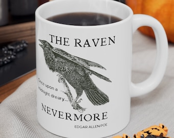 Edgar Allen Poe Kaffeetasse, Halloween Vintage Der Rabe, Gruselige Jahreszeit Tasse, Nevermore, Gothic, Dark Academia Kaffeetasse, Buch-Liebhaber Geschenk