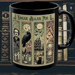 Edgar Allan Poe Mug Gothic Literary Gift For Book Lover Dark Academia Macabre Fall Coffee Cup Halloween Poetember Party Gift For Bookclub