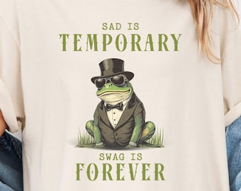 Maglietta Swag Frog, maglietta sarcastica e divertente con meme, regalo vintage per amanti delle rane, maglietta virale di tendenza sulla salute mentale, regali strani con umorismo per adulti