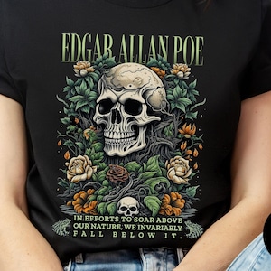 Edgar Allan Poe, T-shirt Fairycore Night Garden, koszulka Book Lover, nawiedzający gotycki prezent, jasna, ciemna akademia, literacka poezja, koszulka Bookclub