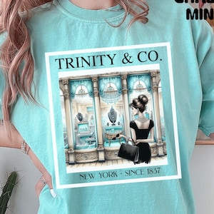 Custom Breakfast At Trinity&#39;s T-Shirt Audrey Hepburn Fan Vintage NYC Style Gift for For Her  Bridal Party Shower Theme Girls Brunch Shirt