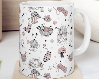 Crochet Knitting Coffee Mug Gift For Knitter Crochet Hooks Holder Gift For Crafter Pretty Tea Cup Gift for Grandma Christmas Birthday Gift