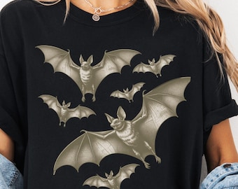 Fladdermus Retro Goth T-shirt Vintage Grunge-stil Fladdermusskjorta för Halloweenfest Spooky Vibes Witchy Dark Academia Komfortfärger Storsize-skjorta