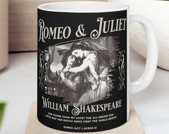 Taza de café de Romeo y Julieta, regalo para fans de William Shakespeare, regalo para amantes del teatro, regalo de estilo Dark Academia, merchandising literario, regalo para dramaturgos y actores por su cumpleaños.