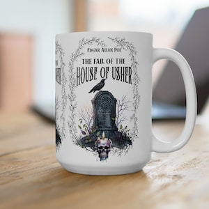 Edgar Allan Poe Coffee Mug, The Raven, The Fall Of The House of Usher Coffee, Tea Mug, Goth Haunting Horror Movie Books Gift Dark Academia,