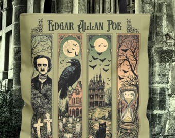 Sac fourre-tout Edgar Allan Poe, cadeau littéraire gothique pour amateur de livres, accessoire macabre sombre du milieu universitaire, fourre-tout d'Halloween, cartable d'automne pour poète