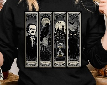 Bluza Edgara Allana Poe'a Kruk Nevermore Gotycki sweter z horrorem Mroczna Akademia Makabryczny prezent na Halloween dla miłośników książek Urodziny Boże Narodzenie