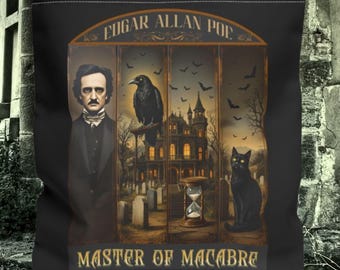 Sac fourre-tout Edgar Allan Poe, cadeau littéraire gothique pour amateur de livres, accessoire macabre sombre du milieu universitaire, fourre-tout d'Halloween, cartable d'automne pour poète