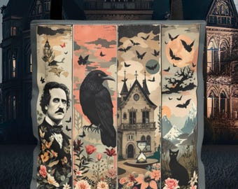 Sac fourre-tout Edgar Allan Poe, cadeau littéraire gothique pour amateur de livres, accessoire macabre sombre du milieu universitaire, fourre-tout d'Halloween, cartable d'automne pour poète