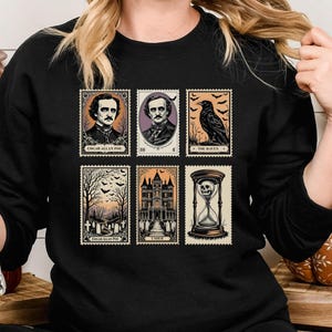 Edgar Allan Poe Sweatshirt The Raven Nevermore Gothic Horror Sweater Dark Academia Macabre Halloween Gift for Book Lovers Birthday Christmas
