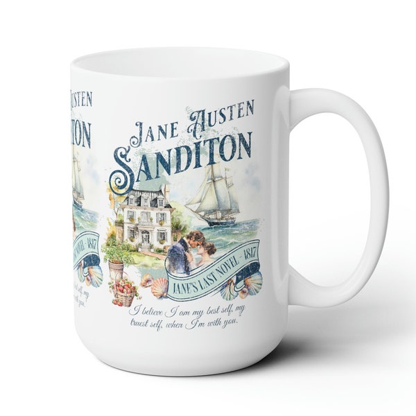 Jane Austen Coffee Mug, Sanditon Historical Romance Coffee Cup Bookish Literary Jane Austen Fan Art Gift for Her, Bookclub Gift
