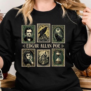 Edgar Allan Poe Sweatshirt The Raven Nevermore Gothic Horror Sweater Dark Academia Macabre Halloween Gift for Book Lovers Birthday Christmas