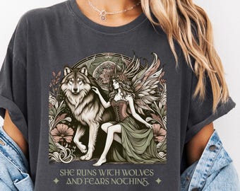 Female Empowerment, Fantasy Wolf Shirt, Spiritual Wolf Clothing, Wolf Pack Tee, Full Moon Wolf Shirt, Wolf Lover Gift, Wolves Mythology