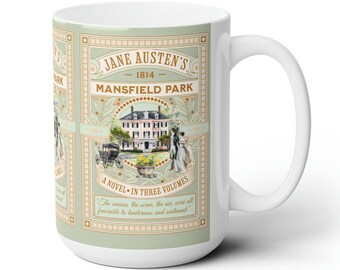 Jane Austen Coffee Mug, Mansfield Park Historical Romance Coffee Cup Bookish Literary Jane Austen Fan Art Gift for Her, Bookclub Gift