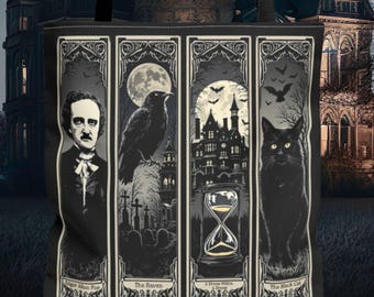 Sac fourre-tout Edgar Allan Poe, cadeau littéraire gothique pour amateur de livres, accessoire macabre sombre du milieu universitaire, fourre-tout d'Halloween, cartable d'automne pour poète