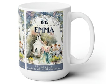 Jane Austen Coffee Mug, Emma Historical Romance Coffee Cup Bookish Literary Jane Austen Fan Art Gift for Her, Bookclub Gift