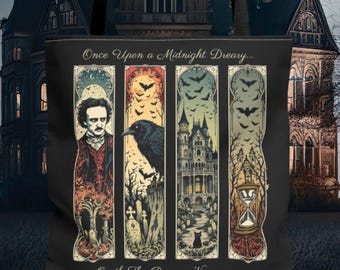 Sac fourre-tout Edgar Allan Poe, cadeau littéraire gothique pour amateur de livres, accessoire macabre sombre du milieu universitaire, fourre-tout d'Halloween, cartable d'automne pour poète