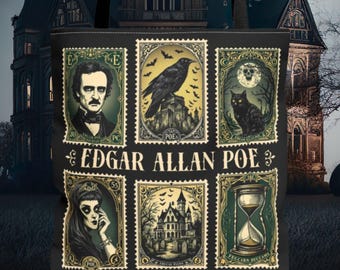 Sac fourre-tout Edgar Allan Poe, cadeau littéraire gothique pour amateur de livres, accessoire macabre sombre du milieu universitaire, fourre-tout d'Halloween, cartable d'automne pour poète