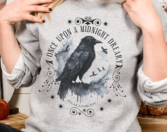 Edgar Allan Poe Shirt, The Raven Sweatshirt, Poet, Poetry Lover Sweater, Book Lover, Haunting Gothic Gift Light, Dark Academia, Horror Movie