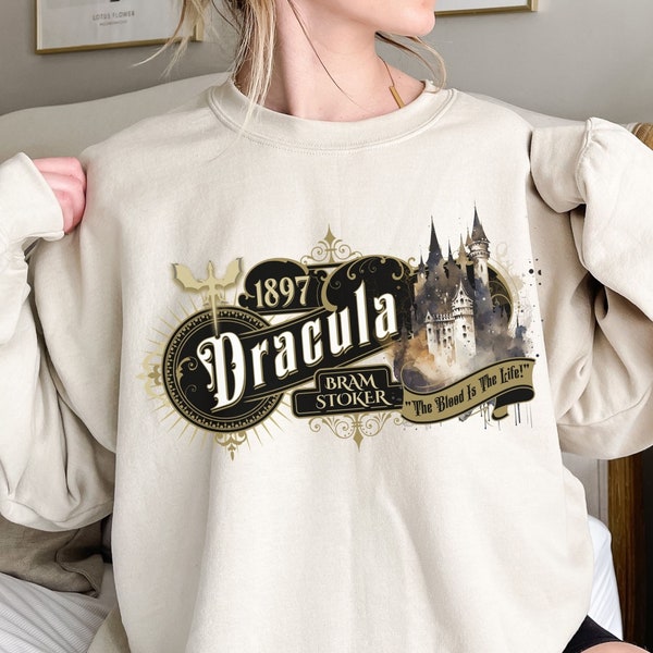 Dracula Vampire Sweatshirt, Bram Stoker Historical Horror Sweater, Bookish Literary Fan Art Gift, Dark Academia, Gothic Book, Movie Lover