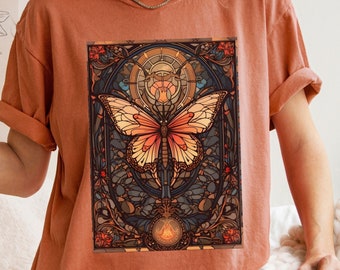 Butterfly TShirt, Butterfly Lover Gift Witchy Cottagecore, Goblincore, Stained Glass Butterflies T Shirt, Mystical Gothic Comfort Colors Tee