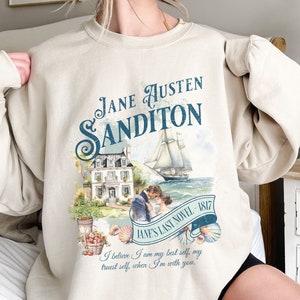 Jane Austen Sweatshirt, Sanditon Historical Romance, Bookish Literary Gift, Pride & Prejudice Fan Art Shirt, Gift for Her, Gift for Readers,