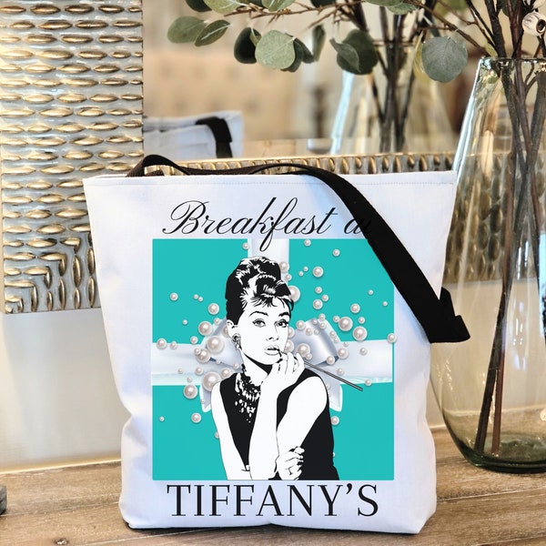 Breakfast at Tiffany's Tote Bag, Classic Audrey Crew Girls Brunching Shopping Weekend Tote, Book, Library, Grocery, Vacation Travel Bag