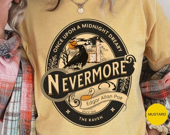 Edgar Allan Poe Shirt, Nevermore The Raven Tee, Book Lover Shirt, Halloween, Gothic, Goblincore Gift, Light Academia, Comfort Colours TShirt