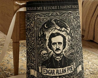 Edgar Allan Poe Tote, Funny Dark Academia Literary Laundry Bag, Back to School Gothic The Raven Nevermore Extra Large Storage Bag
