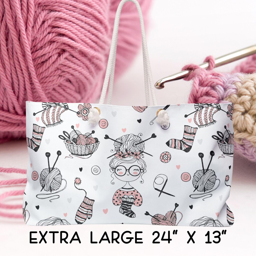 Large Knitting, Crochet Project Tote Bag, Extra Large Yarn Storage ...