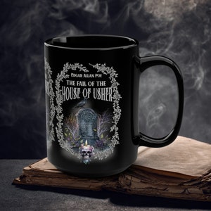 Edgar Allan Poe Kaffeebecher, der Rabe, der Fall des Hauses Usher Kaffee, Teebecher, Goth Haunting Horrorfilm Bücher Geschenk Dark Academia,