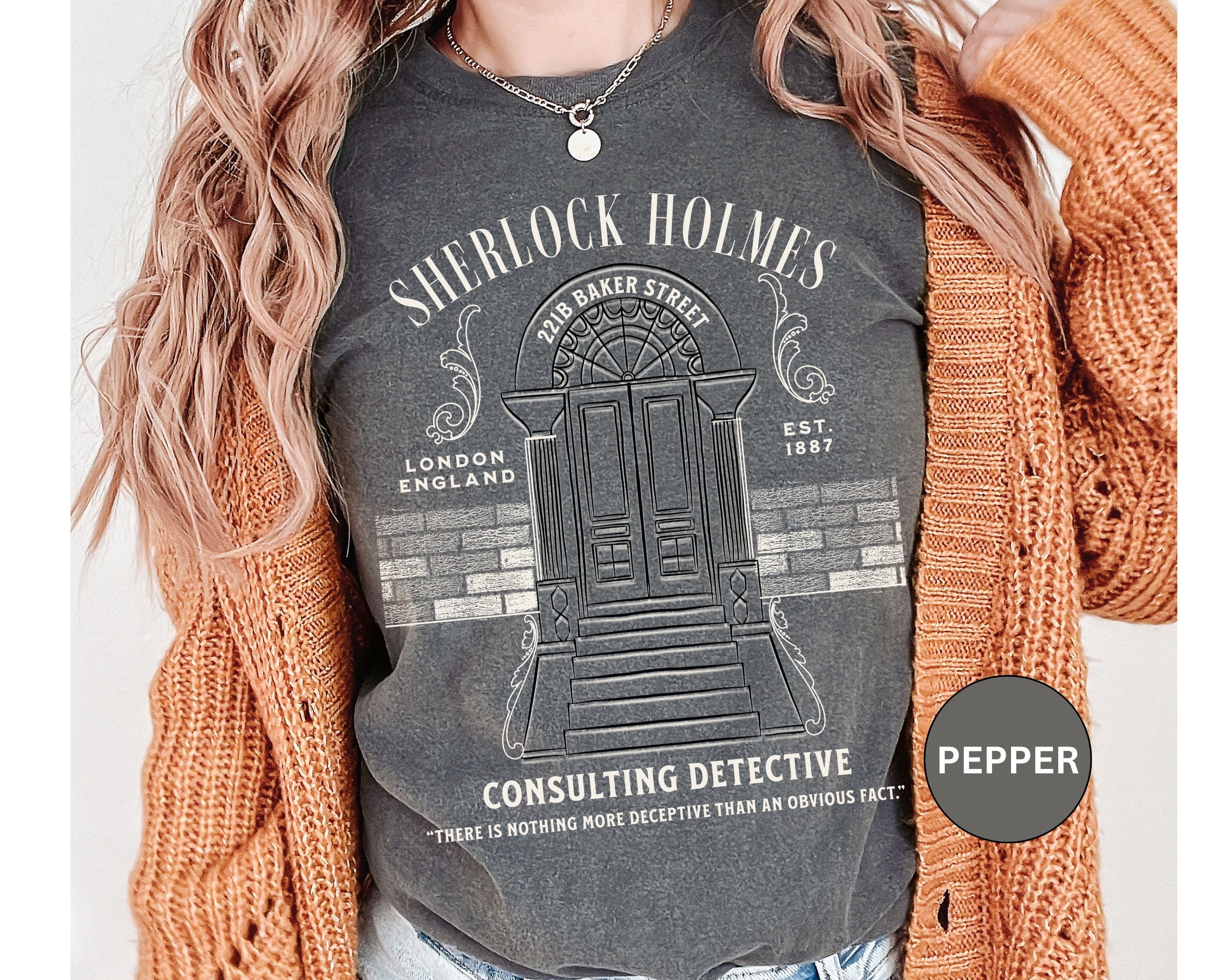 Camiseta de Sherlock Holmes, regalo para lectores de misterio, literatura gótica, 221B Baker St., novela de Sir Arthur Conan Doyle y Dr. Watson.