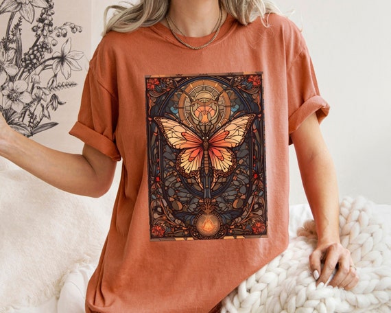 Butterfly TShirt, Butterfly Lover Gift Witchy Cottagecore, Goblincore, Stained Glass Butterflies T Shirt, Mystical Gothic Comfort Colors Tee