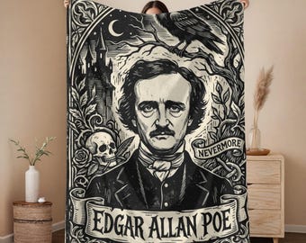Coperta di Edgar Allan Poe, plaid in velluto con corvo gotico, regalo Nevermore The Raven, estetica dark academia, decorazioni per la casa con grafica letteraria