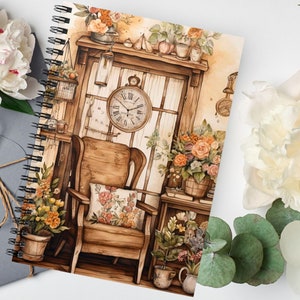 Vintage Garden Journal Notebook, Cottagecore Botanical Lover, Personal Diary, Reading Log Bookclub Book Lover Literary Gift, Light Academia