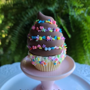 Faux Chocolate Cupcake: Tiered Tray Decor with Colorful Sprinkles