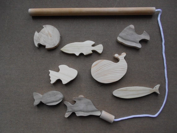 Wooden Fishing Magnetic Game Free Shipping Set of 8 Fishes | Etsy