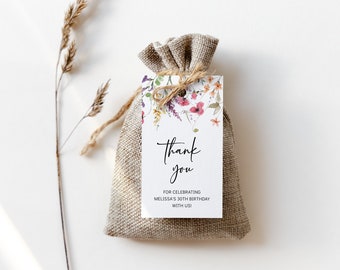 NYRA - Boho Wildflower Thank You Tag Template | Instant Download Printable Editable Tag | Floral Birthday | Shower and Birthday Favor tag