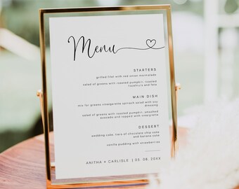 Soph - Modern Minimalist Wedding Menu Template | Calligraphy Simple Menu Sign Instant Download | Printable Editable Table Menu Card | Corjl
