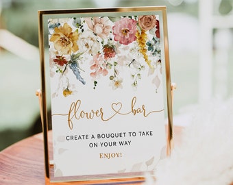 Xochi - Nicht bearbeitbares Wildblumenblumenbarschild | Brautparty | Blumenstrauß Bar Schild | Machen Sie ein Blumenstrauß-Zeichen | Blumen Bar Schild | Floral sign