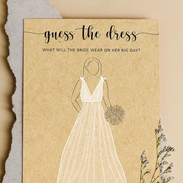 Printable Guess The Dress Bridal Shower Game, Rustic Wedding Shower Game, Printable Bridal Shower Game, Unique Kraft Bridal Shower Game