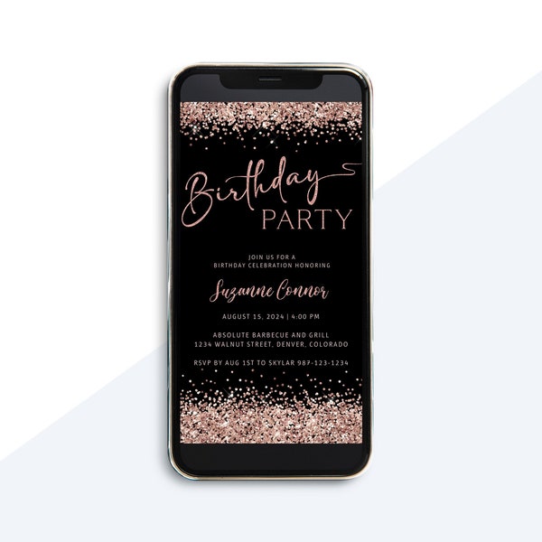 Glitter Birthday digital invitation | E-Invite | Digital Phone Invitation | Downloadable Invitation | Digital Invite | glitter Invitation