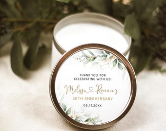 Grüne runde Jahrestag Danke-Tag-Vorlage | Boho Eukalyptus runder Anhänger | Grün und Gold Shower Tag | Sage Geschenkanhänger | Zum Selbermachen