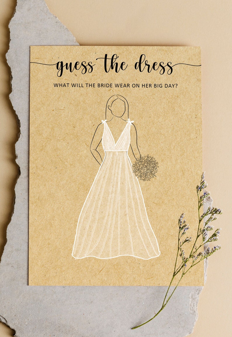 Printable Guess The Dress Bridal Shower Game, Rustic Wedding Shower Game, Printable Bridal Shower Game, Unique Kraft Bridal Shower Game image 1