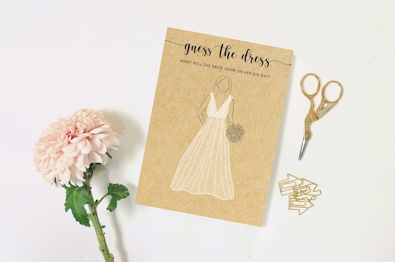 Printable Guess The Dress Bridal Shower Game, Rustic Wedding Shower Game, Printable Bridal Shower Game, Unique Kraft Bridal Shower Game image 3