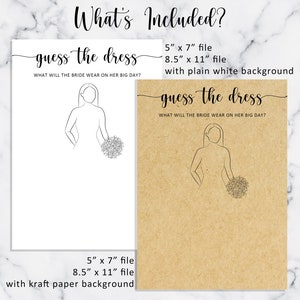 Printable Guess The Dress Bridal Shower Game, Rustic Wedding Shower Game, Printable Bridal Shower Game, Unique Kraft Bridal Shower Game image 2